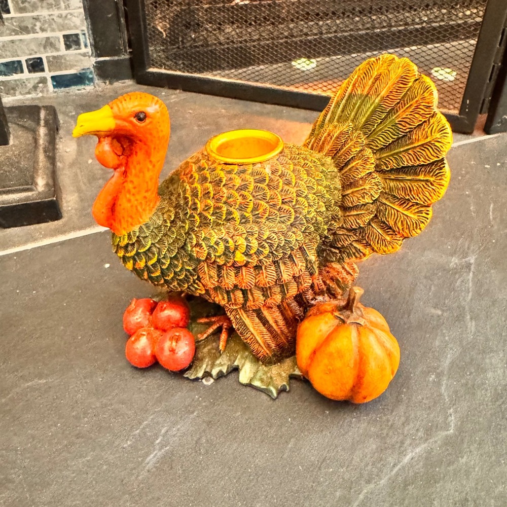 VTG Thanksgiving Turkey Candle Holder Tabletop Decor Autumn Harvest Accents